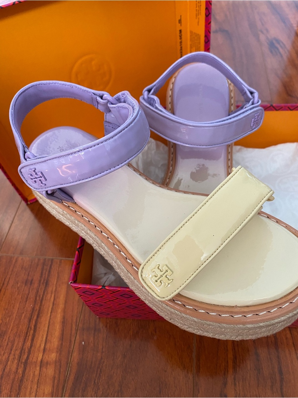 Tory Burch sweet corn/Lavender cloud Espadrille sport sandal soft patent sheep